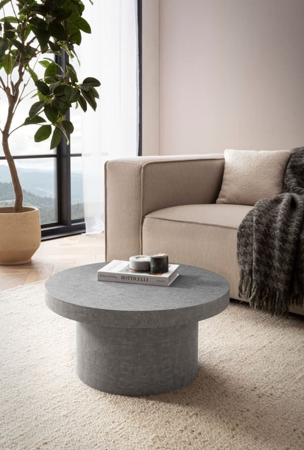 Rootz Modern soffbord - Rund accentbord - Betongutseende - Spacebesparing - 60 cm x 60 cm x 30 cm