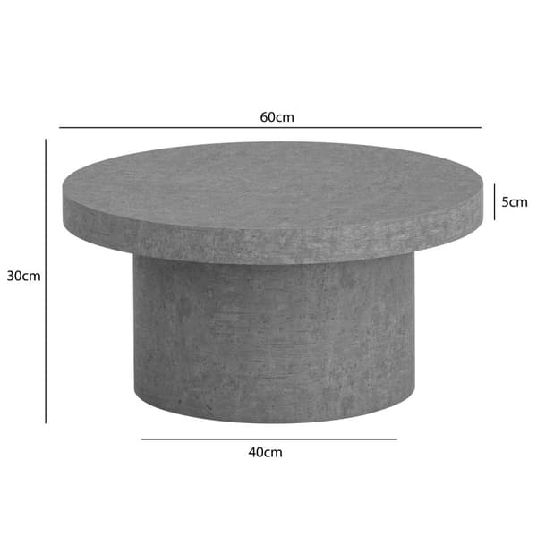 Rootz Modern soffbord - Rund accentbord - Betongutseende - Spacebesparing - 60 cm x 60 cm x 30 cm
