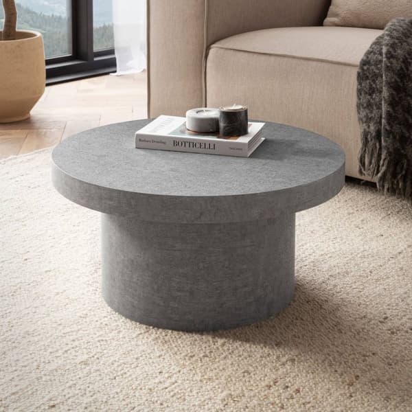 Rootz Modern soffbord - Rund accentbord - Betongutseende - Spacebesparing - 60 cm x 60 cm x 30 cm