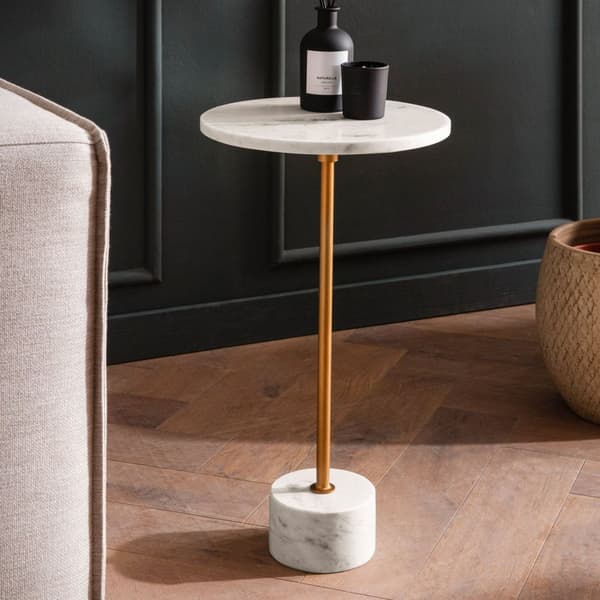 Rootz Round Side Table - Moderne design - marmor slutbord - Håndlavet unik - Rumbesparende 30 cm x 30 cm x 55,5 cm - Beskytter gulve