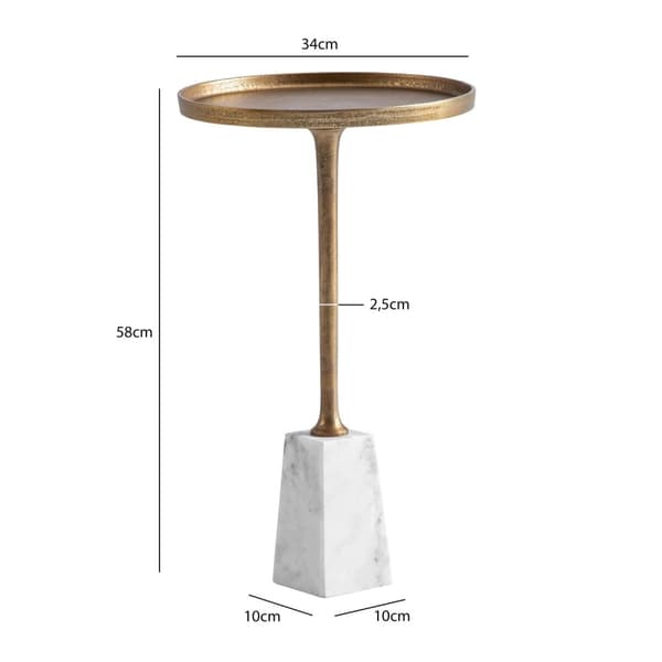 Rootz Round Side Table - Modern Accent Table - Marmor Structure - Unik design - 34 cm x 34 cm x 58 cm - Golden & White
