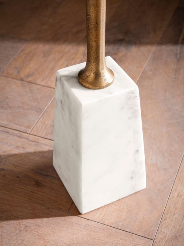 Rootz Round Side Table - Modern Accent Table - Marmor Structure - Unik design - 34 cm x 34 cm x 58 cm - Golden & White
