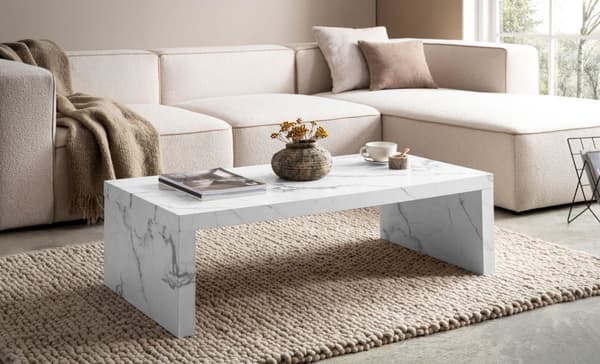 Rootz Simple soffbord - marmorutseende - U -formad design - rymlig förvaring - 110 cm x 55 cm x 35 cm