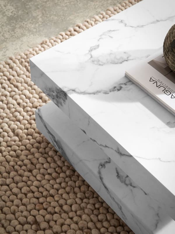 Rootz Square Sofabord - Moderne marmorbord - Hvid stuebord - Anti -slip puder - 60 cm x 60 cm x 34 cm