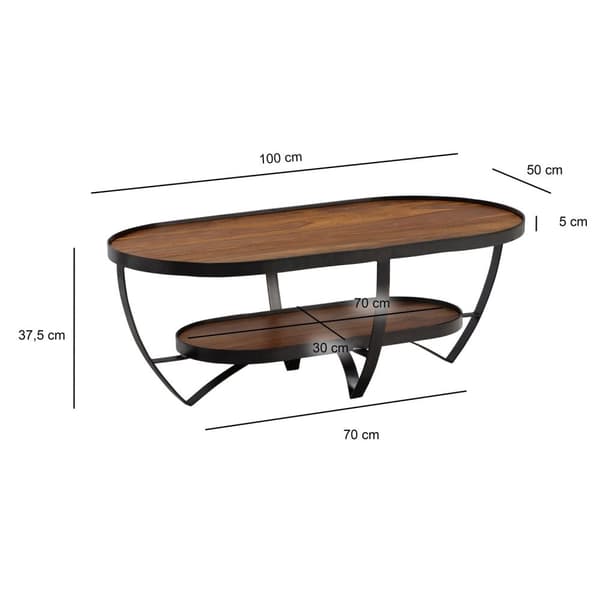 Rootz tyylikäs soikea sohvapöytä - moderni muotoilu - puinen pöytä - ylimääräinen säilytystila - 100 cm x 50 cm x 37,5 cm