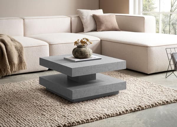 Rootz Square sofabord - Moderne centerbord - Matt Concrete Design - Rigelig opbevaring - 60 cm x 60 cm x 34 cm
