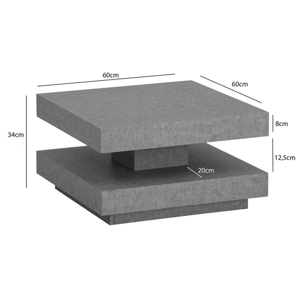 Rootz Square sofabord - Moderne centerbord - Matt Concrete Design - Rigelig opbevaring - 60 cm x 60 cm x 34 cm
