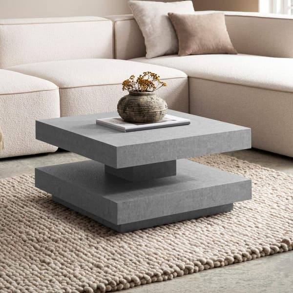Rootz Square sofabord - Moderne centerbord - Matt Concrete Design - Rigelig opbevaring - 60 cm x 60 cm x 34 cm