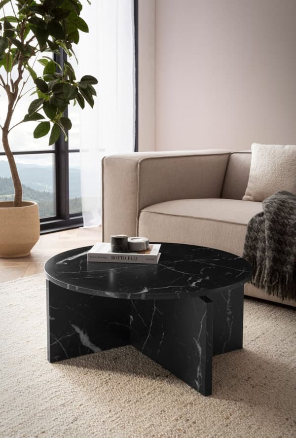 Rootz Moderne sofabord - Round Table - Center Table - Elegant Marble Look - 70 cm x 70 cm x 33 cm