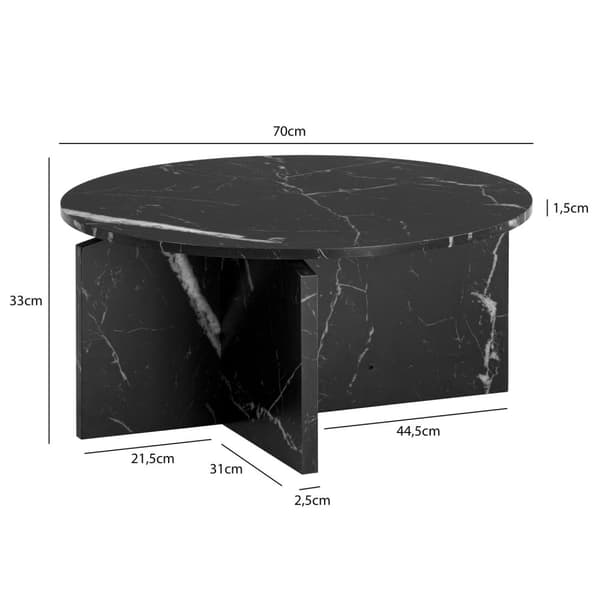 Rootz Moderne sofabord - Round Table - Center Table - Elegant Marble Look - 70 cm x 70 cm x 33 cm