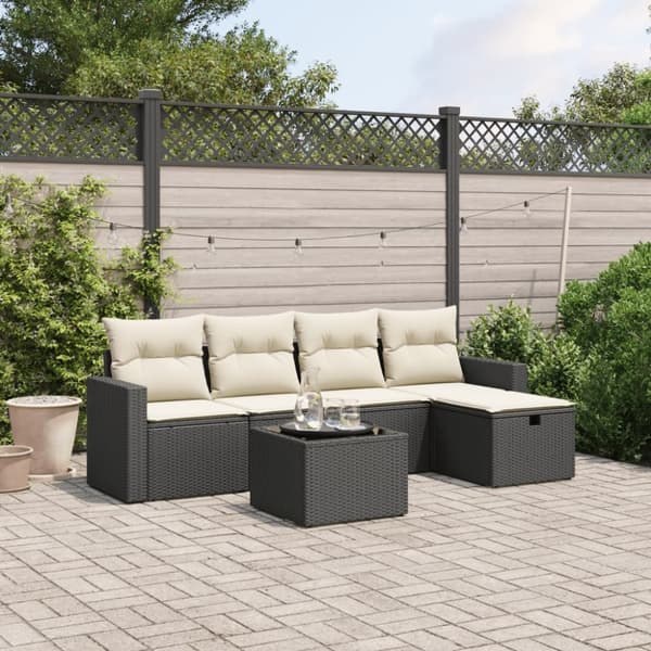 Loungegrupp med dynor 6 delar svart konstrotting