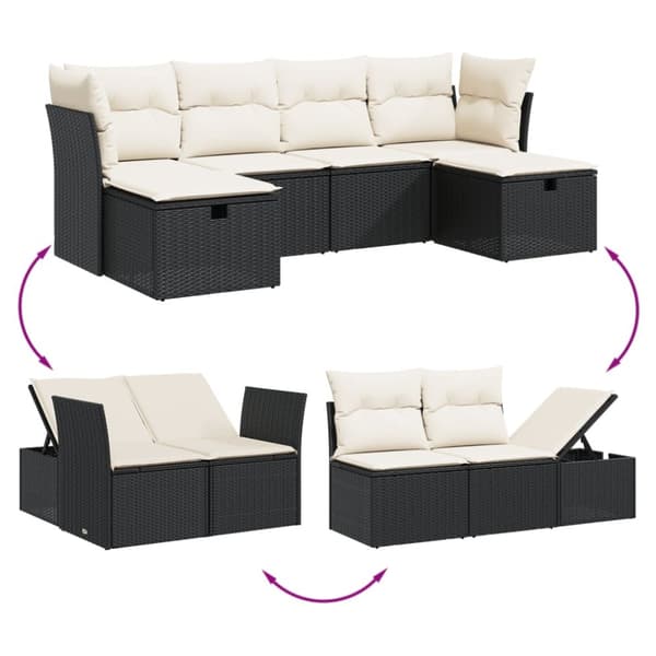 Loungegrupp med dynor 6 delar svart konstrotting