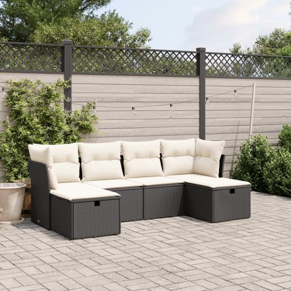 Loungegrupp med dynor 6 delar svart konstrotting