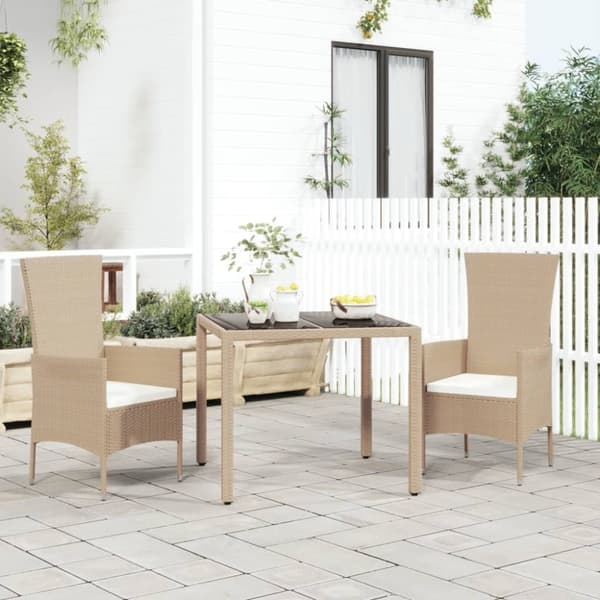 Matgrupp för trädgården 3 delar med dynor beige konstrotting