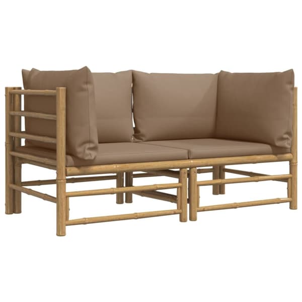 Hörnsoffa för trädgården taupe dynor 2 st bambu