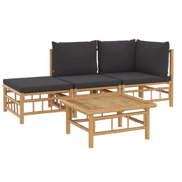 Loungegrupp 4 delar mörkgrå dynor bambu