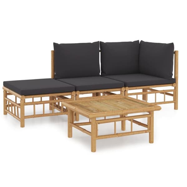 Loungegrupp 4 delar mörkgrå dynor bambu