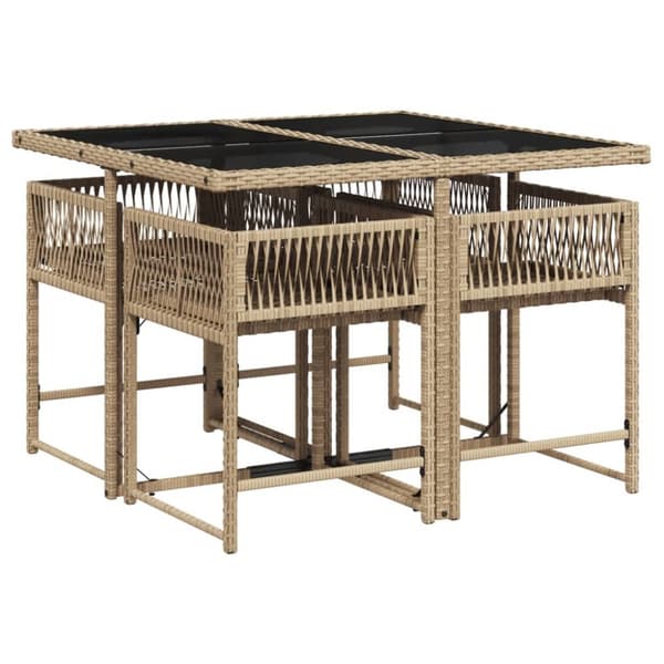 Matgrupp för trädgården med dynor 5 delar beige konstrotting