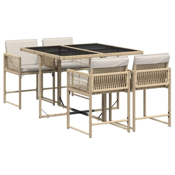 Matgrupp för trädgården med dynor 5 delar beige konstrotting