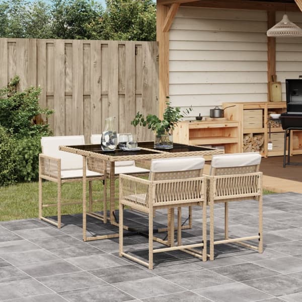 Matgrupp för trädgården med dynor 5 delar beige konstrotting