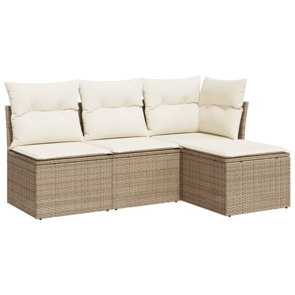 Soffgrupp för trädgård med dynor 4 delar beige konstrotting