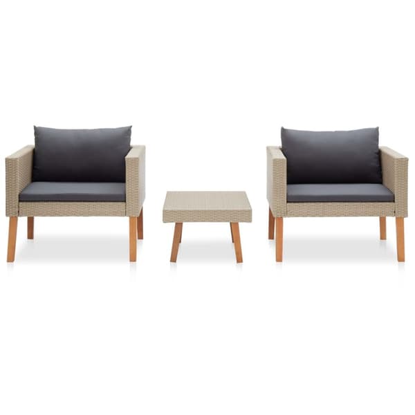 Loungegrupp för trädgården med dynor 3 delar konstrotting beige