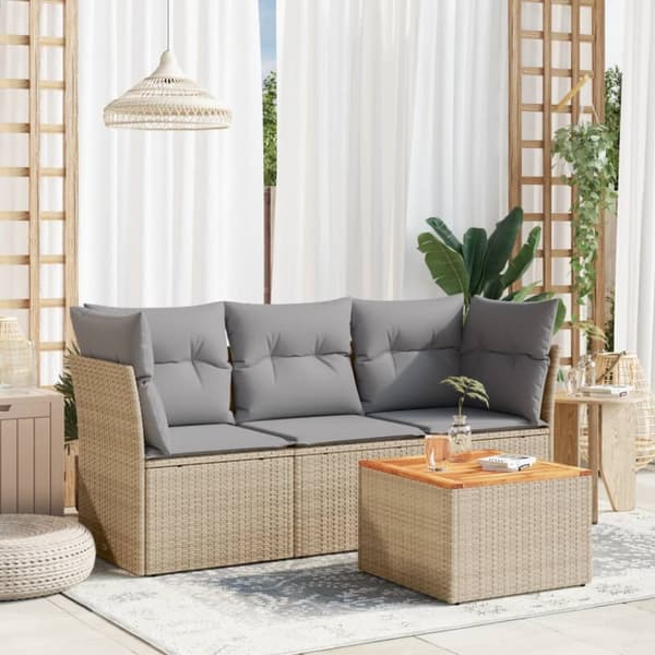 Soffgrupp för trädgård med dynor 4 delar beige konstrotting