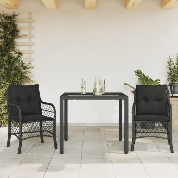 Caféset med dynor 3 delar svart konstrotting