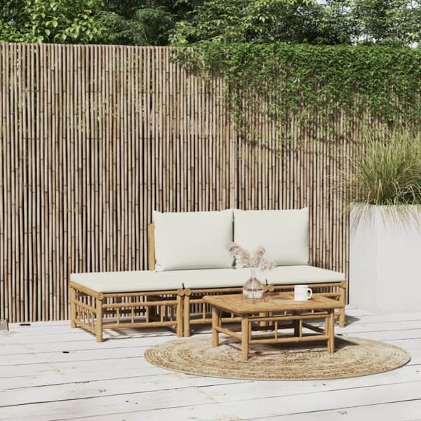 Loungegrupp 4 delar gräddvita dynor bambu