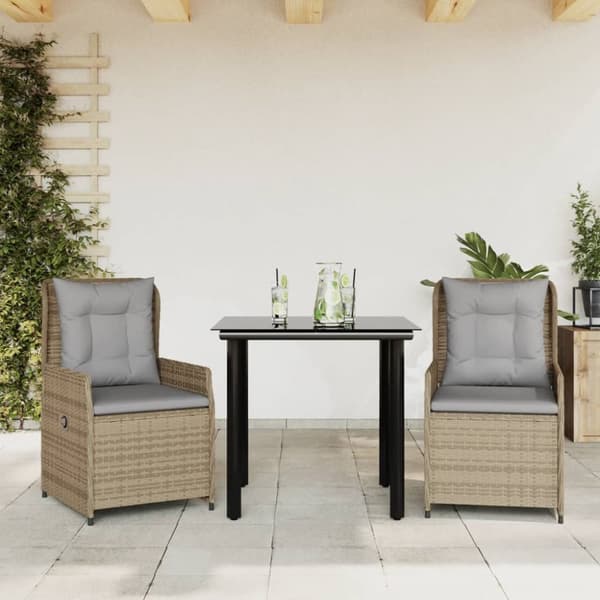 Matgrupp för trädgården 3 delar med dynor beige konstrotting