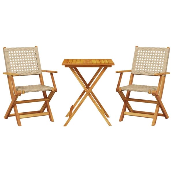 Caféset 3 delar beige konstrotting och massivt trä