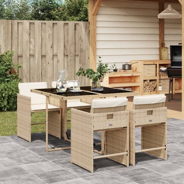 Matgrupp för trädgården med dynor 5 delar beige konstrotting