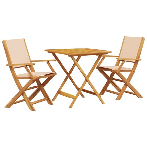 Caféset 3 delar beige tyg och massivt trä
