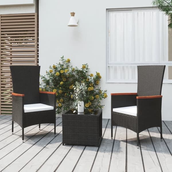 Loungegrupp för trädgården 3 delar svart konstrotting&stål