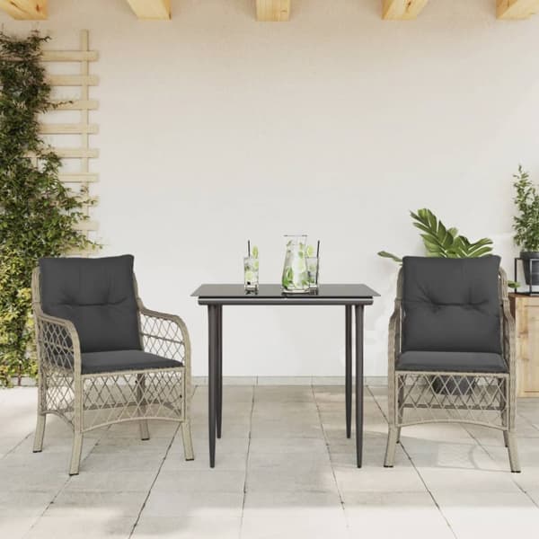 Bistrogrupp med dynor 3 delar ljusgrå konstrotting