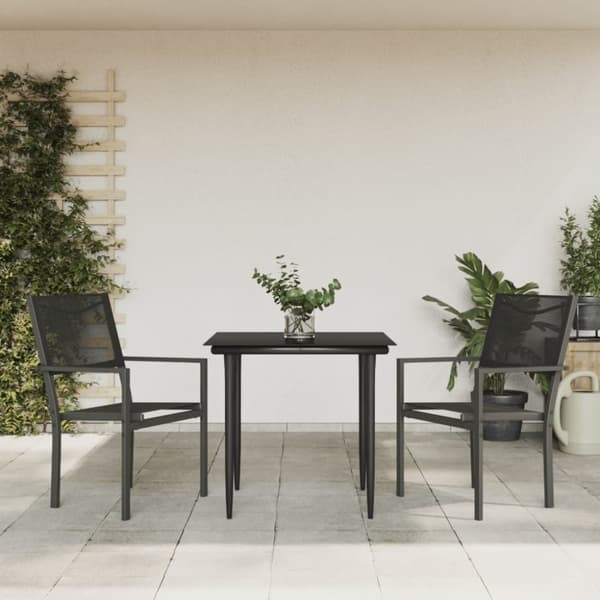 Matgrupp för trädgården 3 delar stål och textilen svart