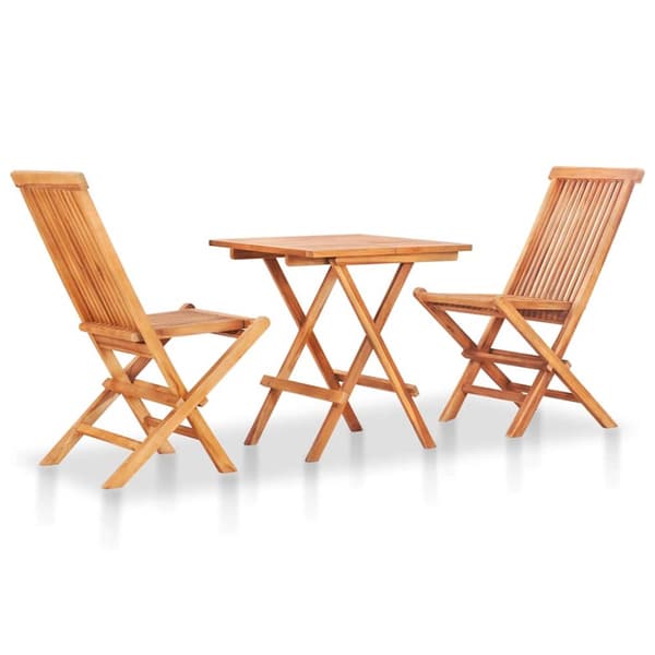 Caféset 3 delar med svarta dynor massiv teak