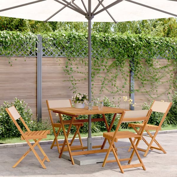 Matgrupp för trädgården 5 delar beige tyg och massivt trä