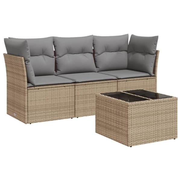 Soffgrupp för trädgård med dynor 4 delar beige konstrotting
