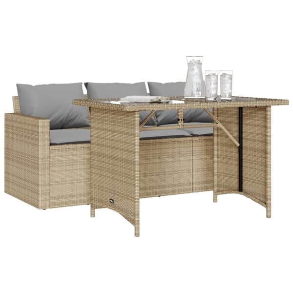 Matgrupp för trädgården med dynor 2 delar beige konstrotting