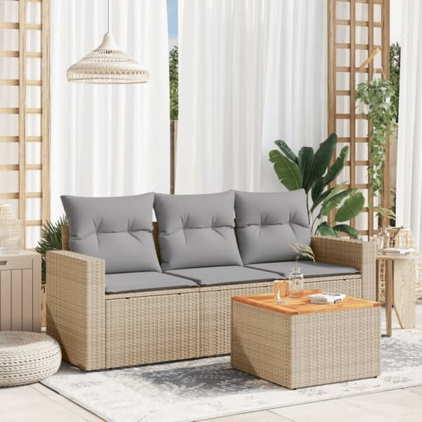 Soffgrupp för trädgård med dynor 4 delar beige konstrotting