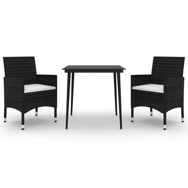 Matgrupp för trädgården 3 delar med dynor konstrotting och glas