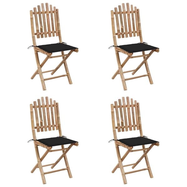 Hopfällbar matgrupp för trädgården med dynor 5 delar bambu