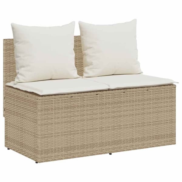 Matgrupp för trädgården 3 delar med dynor beige konstrotting