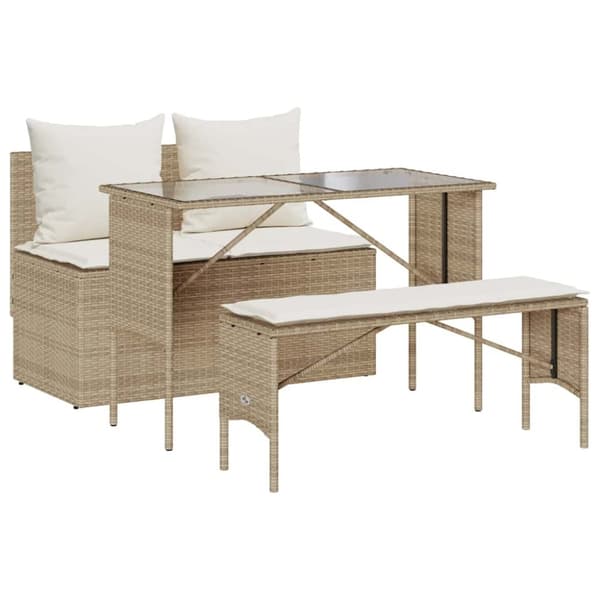 Matgrupp för trädgården 3 delar med dynor beige konstrotting