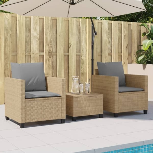 Bistrogrupp med dynor 3 delar beige konstrotting