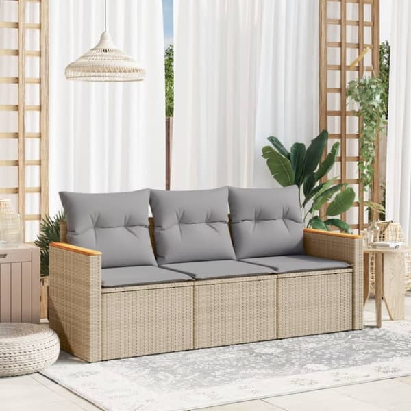 Soffgrupp för trädgården 3 delar med dynor beige konstrotting