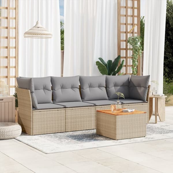 Soffgrupp för trädgården med dynor 5 delar beige konstrotting