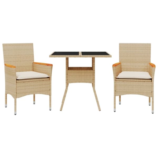 Matgrupp för trädgård med dynor 3 delar beige konstrotting&glas