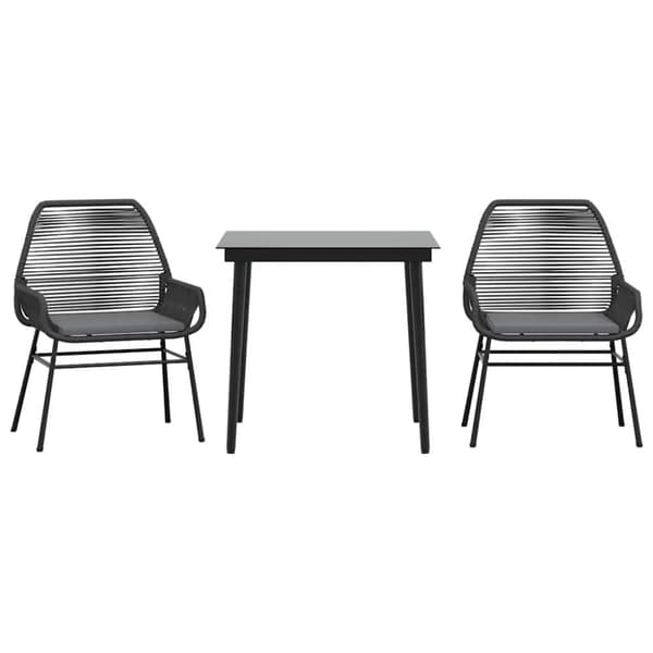 Matgrupp för trädgård med dynor 3 delar svart konstrotting&glas